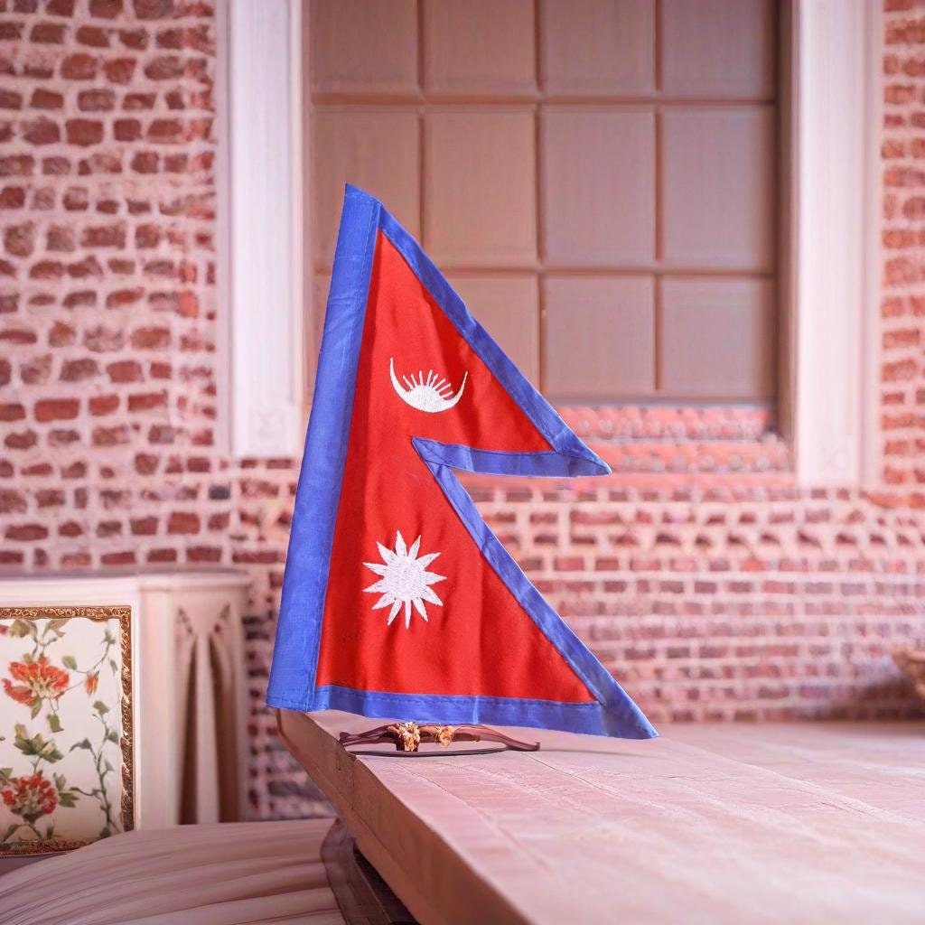 Nepali Flag with Stand | Nepal National Flag Desk Table Decor