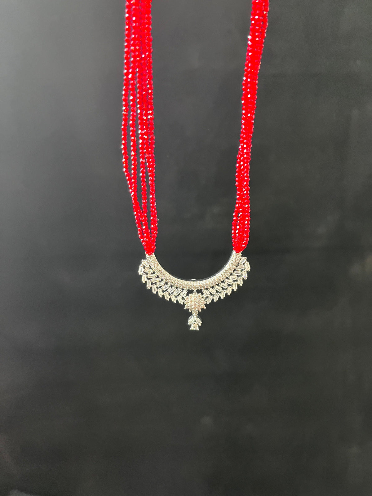 Red Pote Mangalsutra Necklace | Handmade Crystal Beads for Teej and Shravan Festival