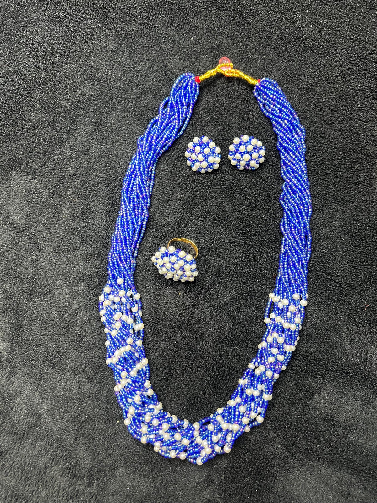 3-Layer Moti Mala Necklace Set | Red White Beaded Nepali Traditional Bridal Jewelry
