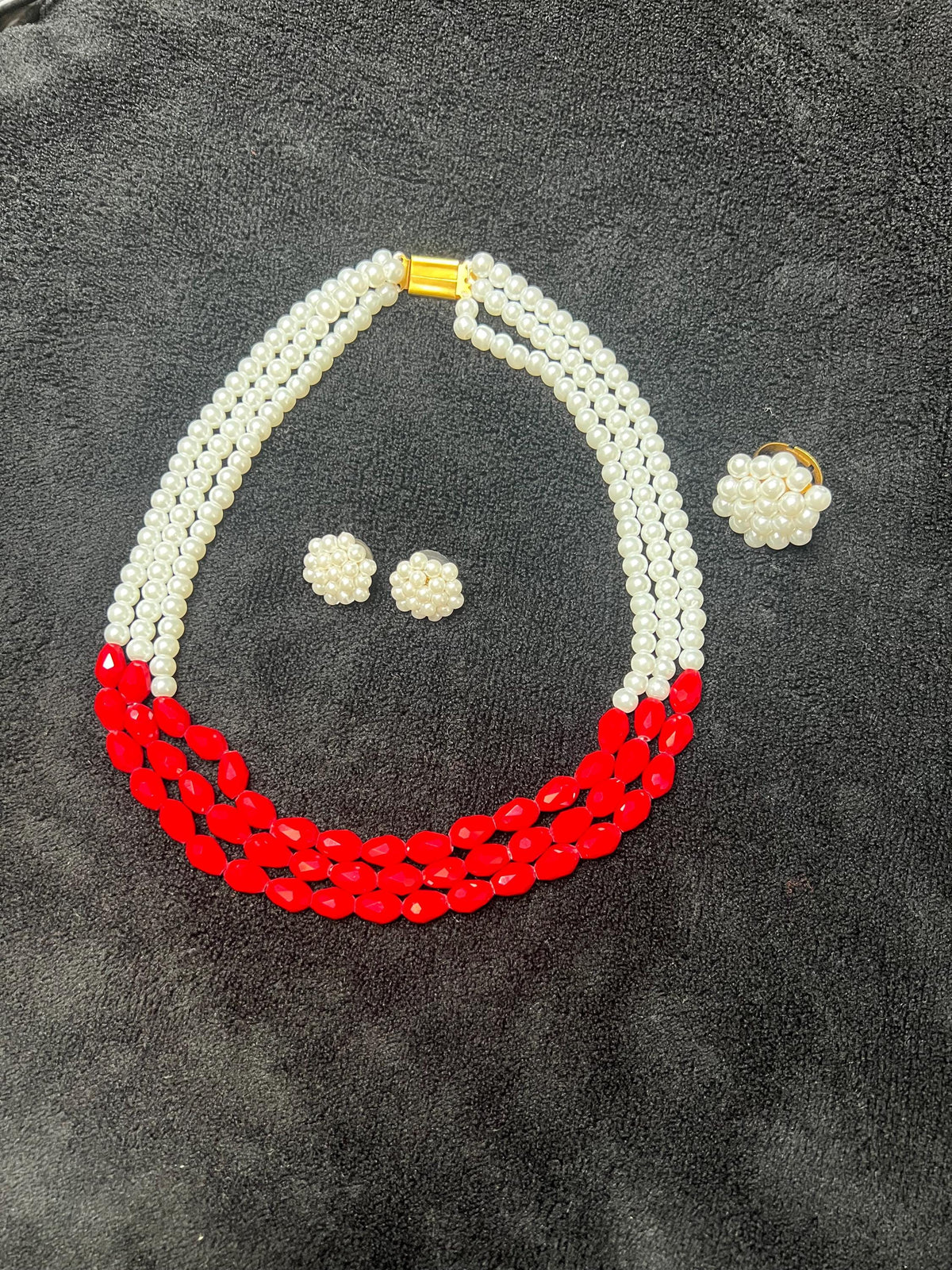 3-Layer Moti Mala Necklace Set | Red White Beaded Nepali Traditional Bridal Jewelry