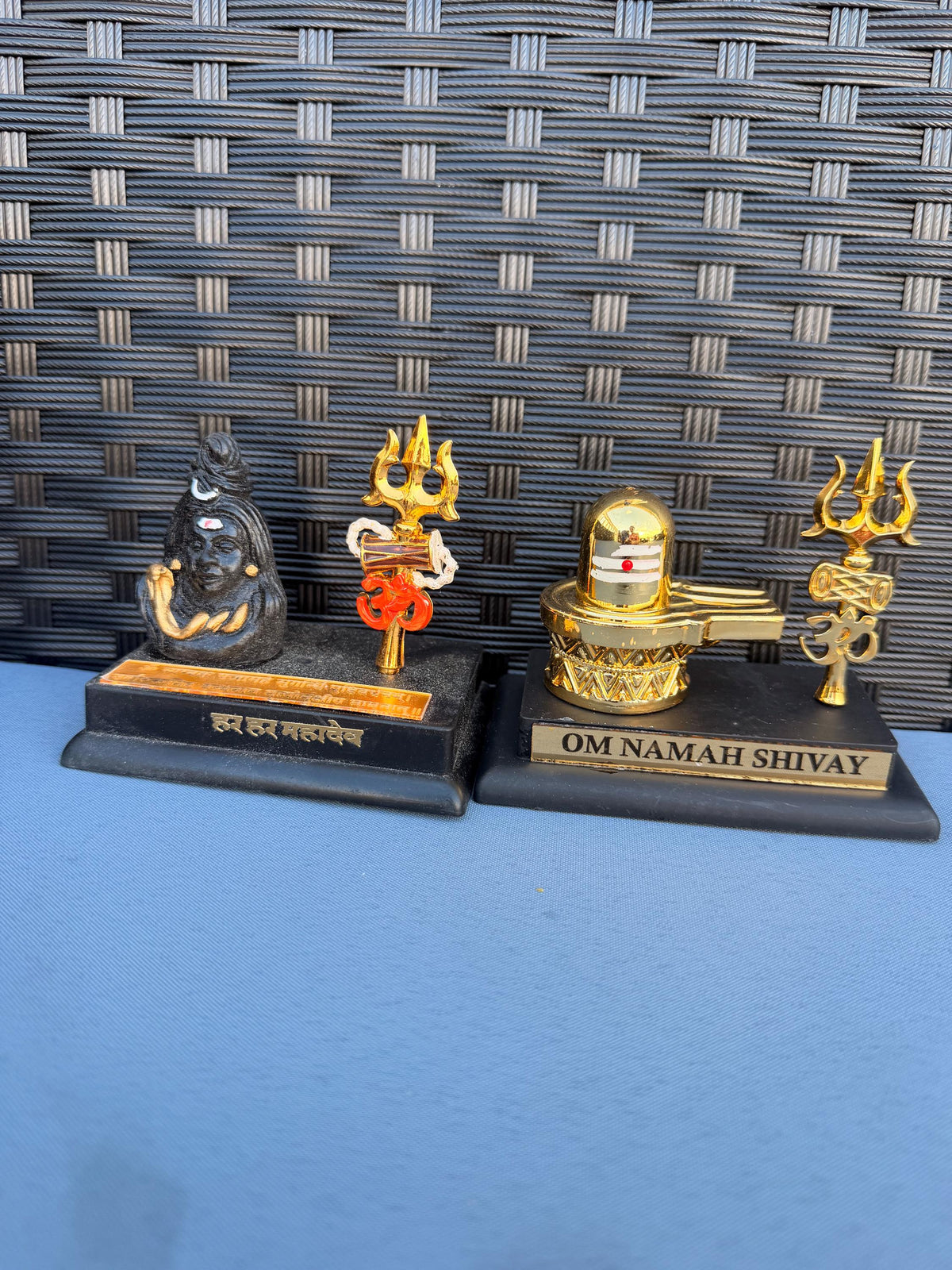 Shivaling Car Dashboard Idol with Trishul | Golden Hindu Puja Statue for Car Home Office Decor