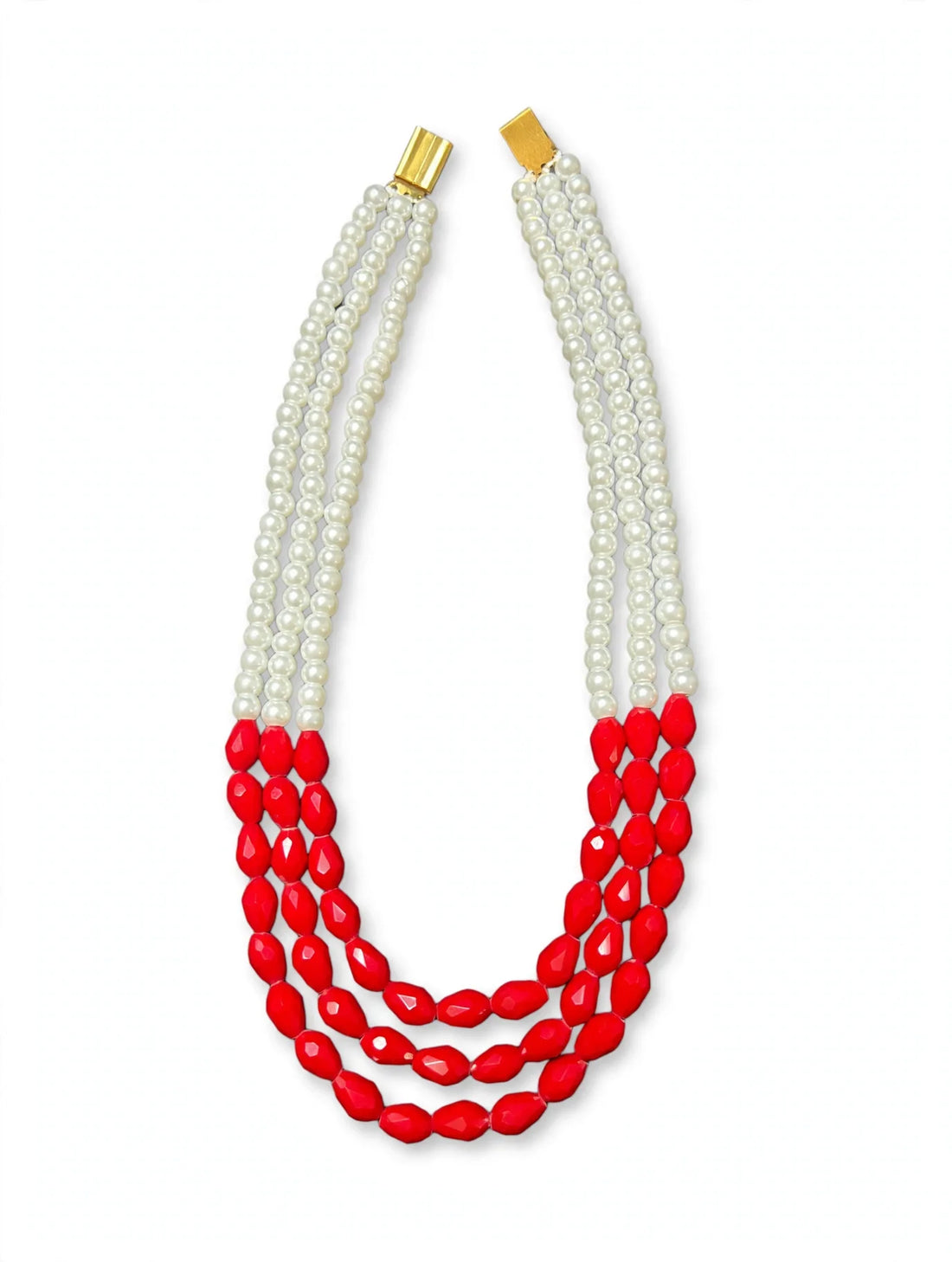 3-Layer Moti Mala Necklace Set | Red White Beaded Nepali Traditional Bridal Jewelry