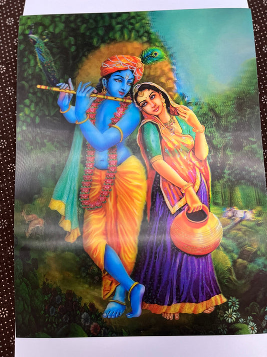 Hindu God 3D 5D Photo Print | Ganesh Laxmi Mata Radha Krishna Wall Art Decor