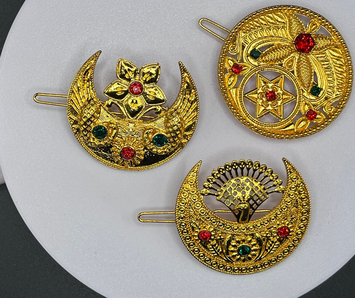Gold Plated Chandrama Hair Pin | Nepali Traditional Jewelry for Women Wedding Hair Accessory