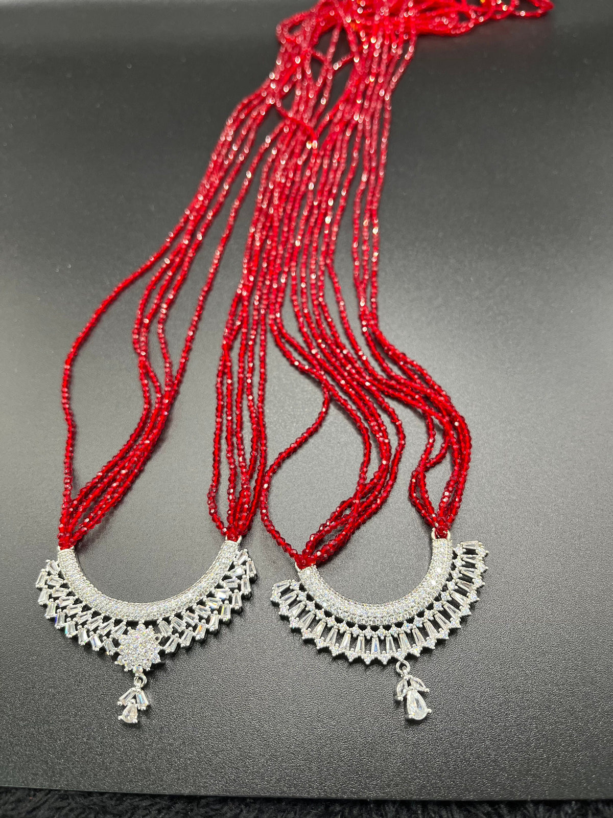 Red Pote Mangalsutra Necklace | Handmade Crystal Beads for Teej and Shravan Festival