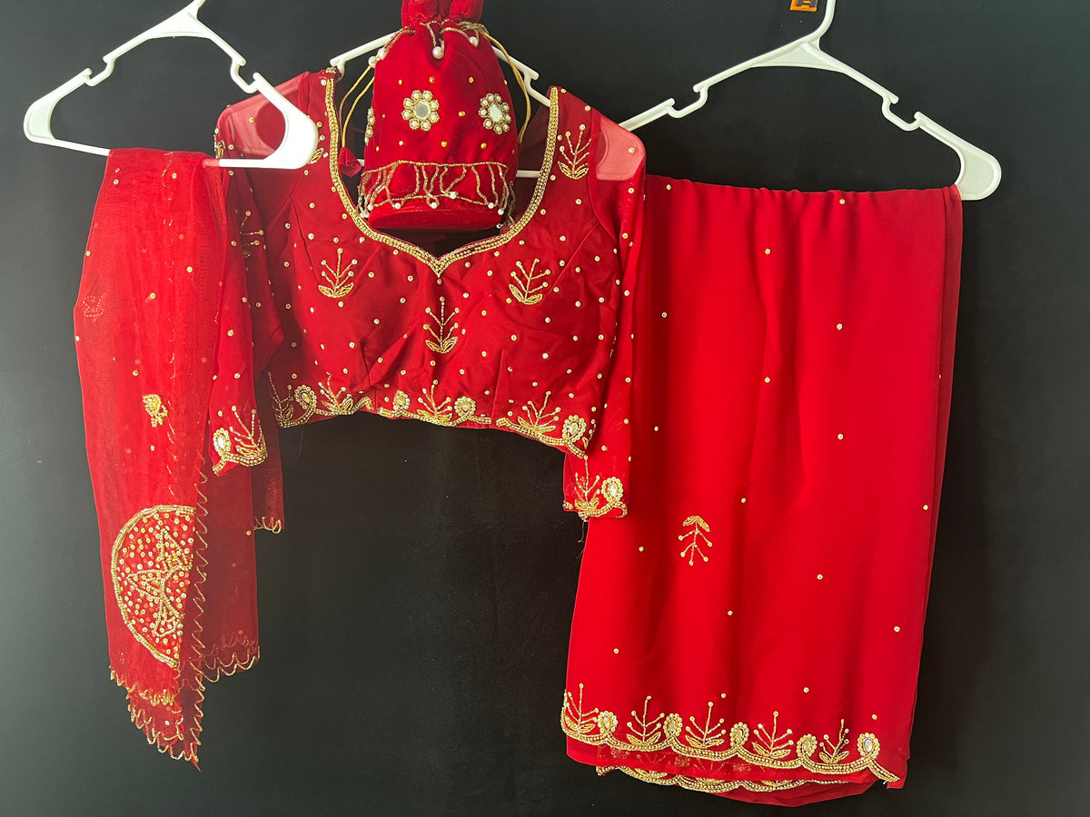 Handcrafted Nepali Bridal Sari Set | Embroidered Wedding Ensemble