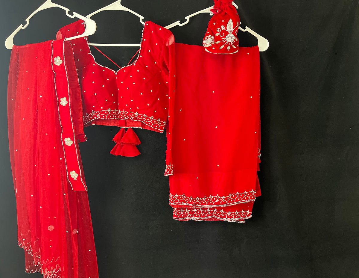 Handcrafted Nepali Bridal Sari Set | Embroidered Wedding Ensemble