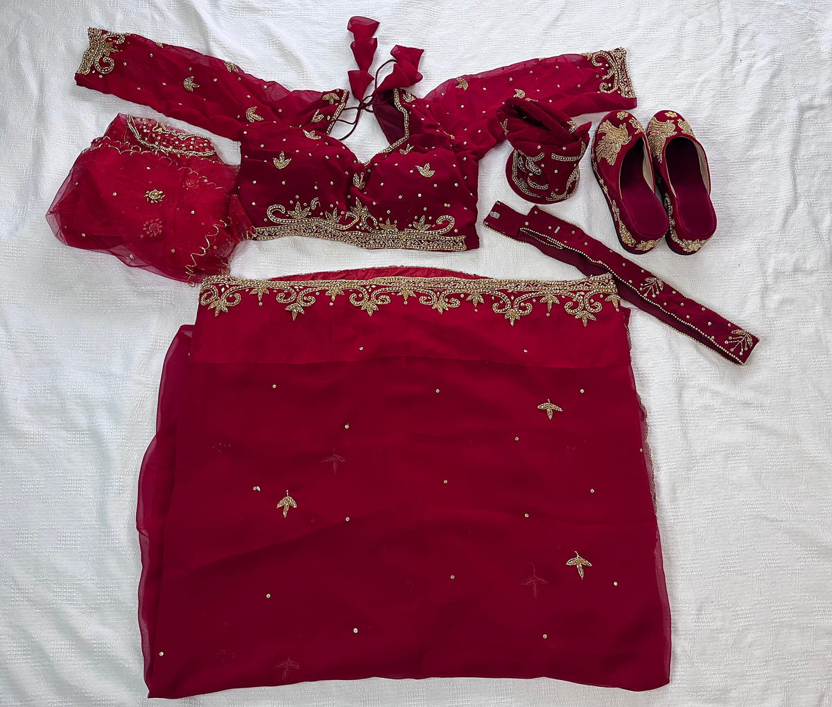 Handcrafted Nepali Bridal Sari Set | Embroidered Wedding Ensemble