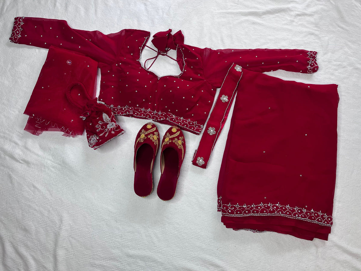 Handcrafted Nepali Bridal Sari Set | Embroidered Wedding Ensemble