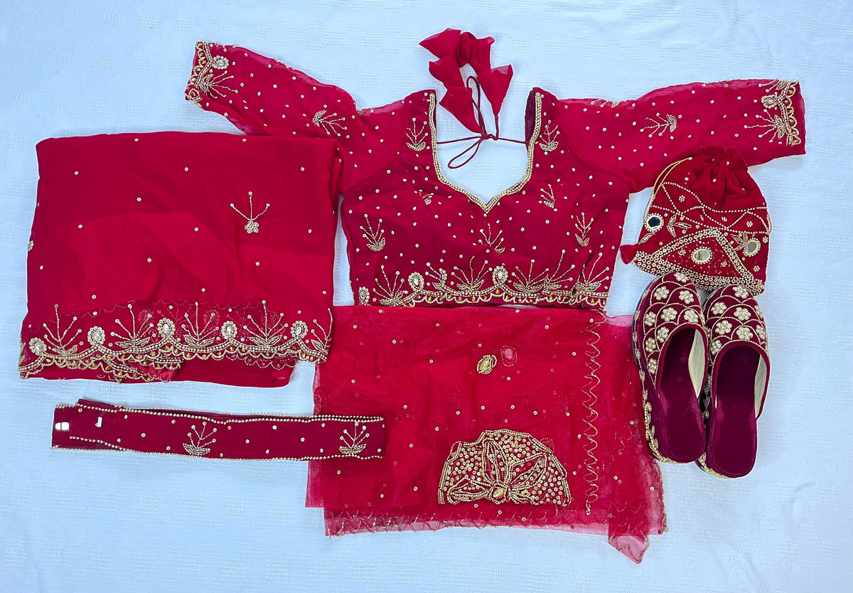 Handcrafted Nepali Bridal Sari Set | Embroidered Wedding Ensemble