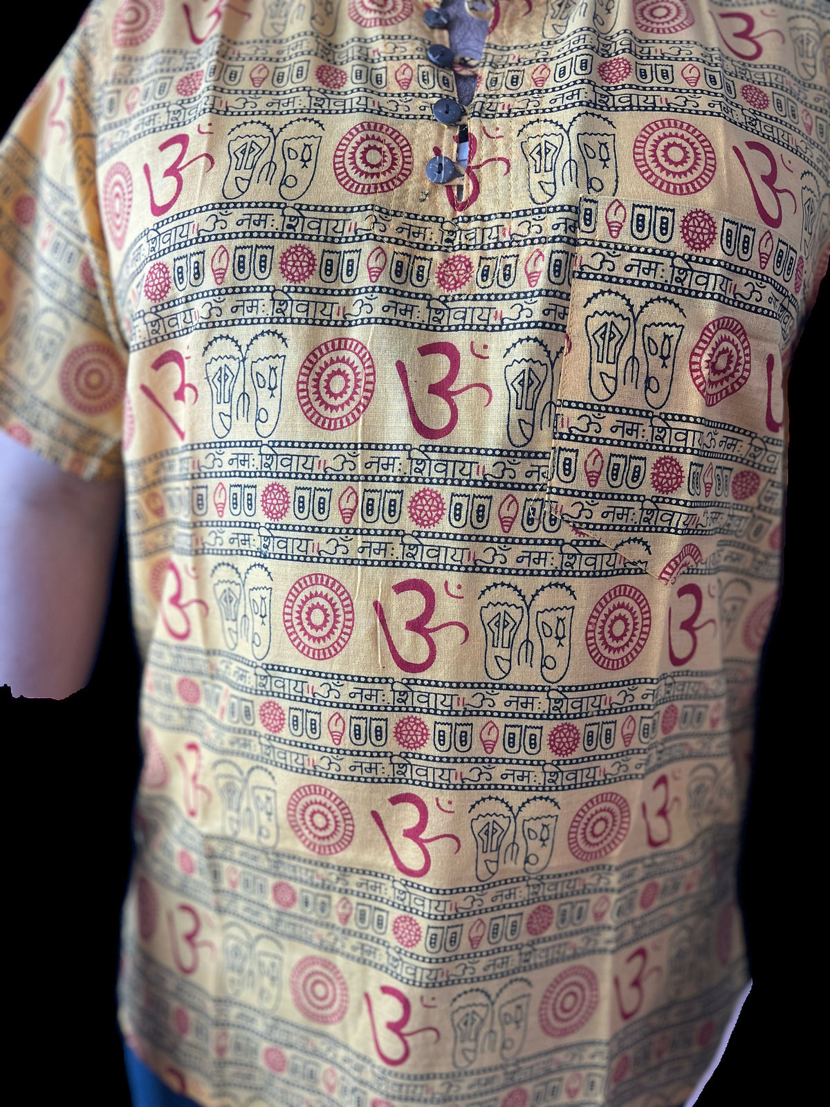 Om Print Kurta T-Shirt | Spiritual Yoga Wear Men's Cotton Tee