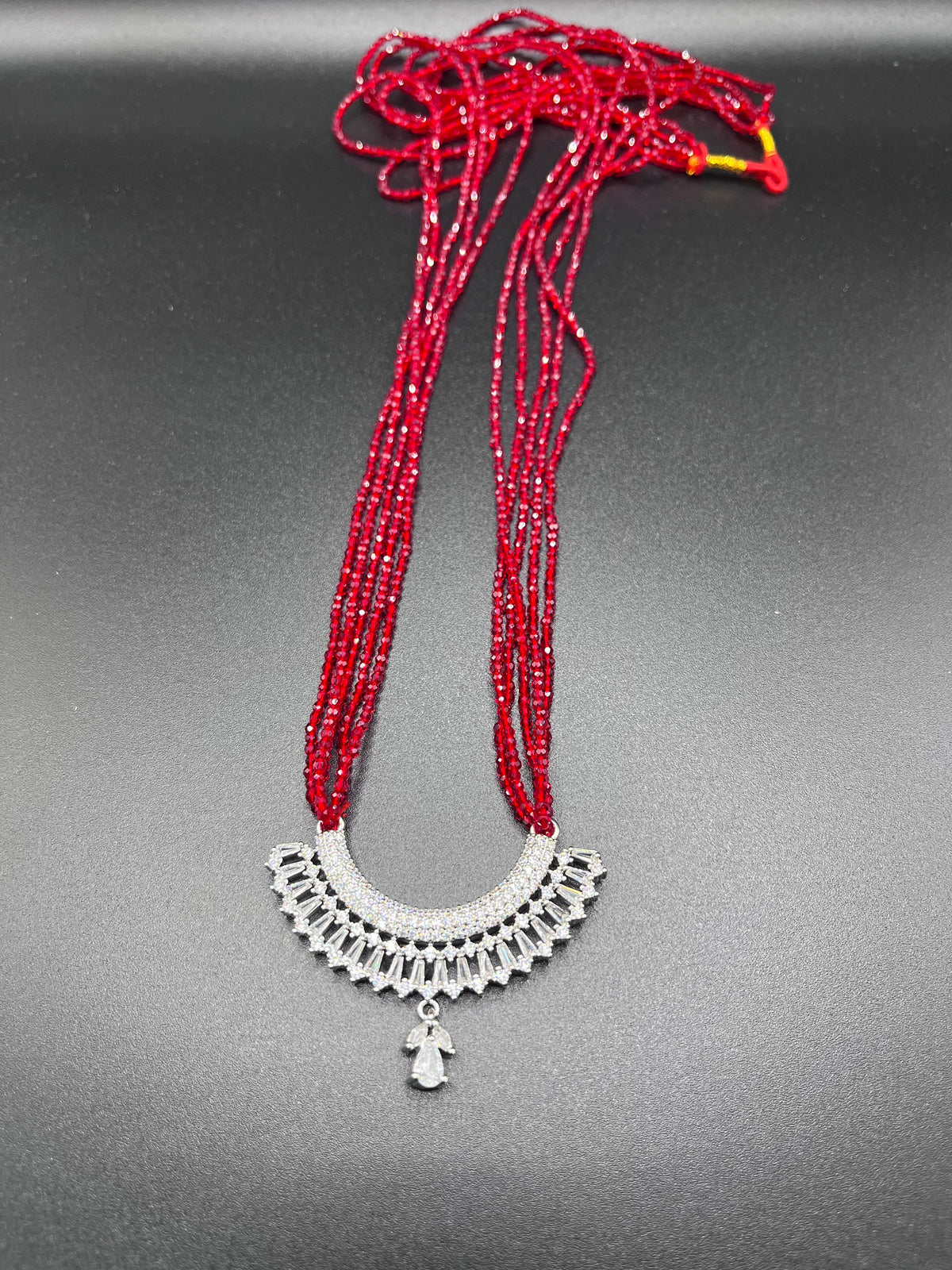 Red Pote Mangalsutra Necklace | Handmade Crystal Beads for Teej and Shravan Festival