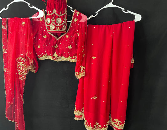 Handcrafted Nepali Bridal Sari Set | Embroidered Wedding Ensemble