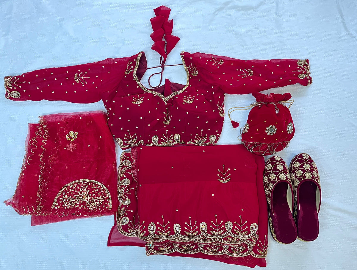 Handcrafted Nepali Bridal Sari Set | Embroidered Wedding Ensemble