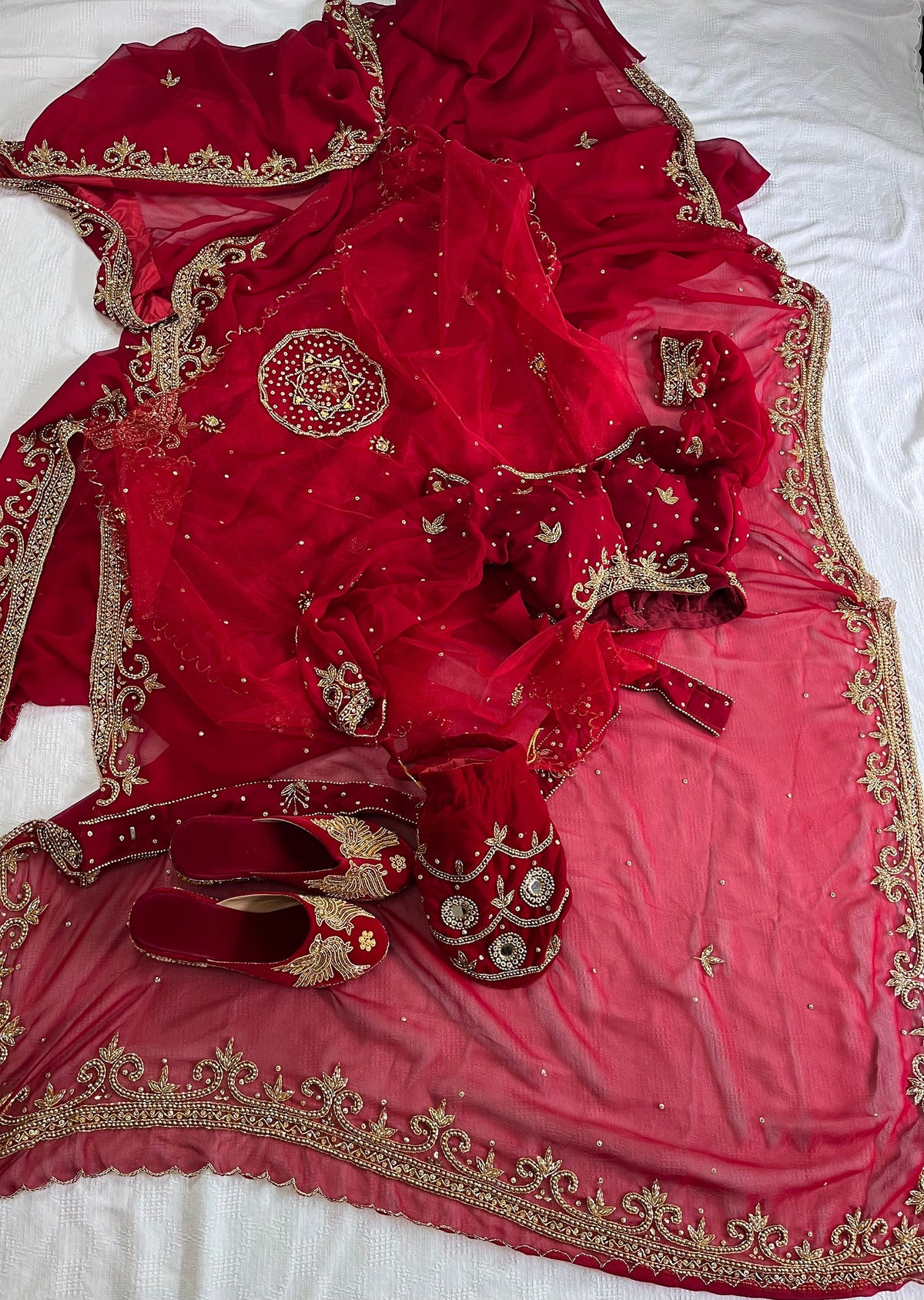 Handcrafted Nepali Bridal Sari Set | Embroidered Wedding Ensemble