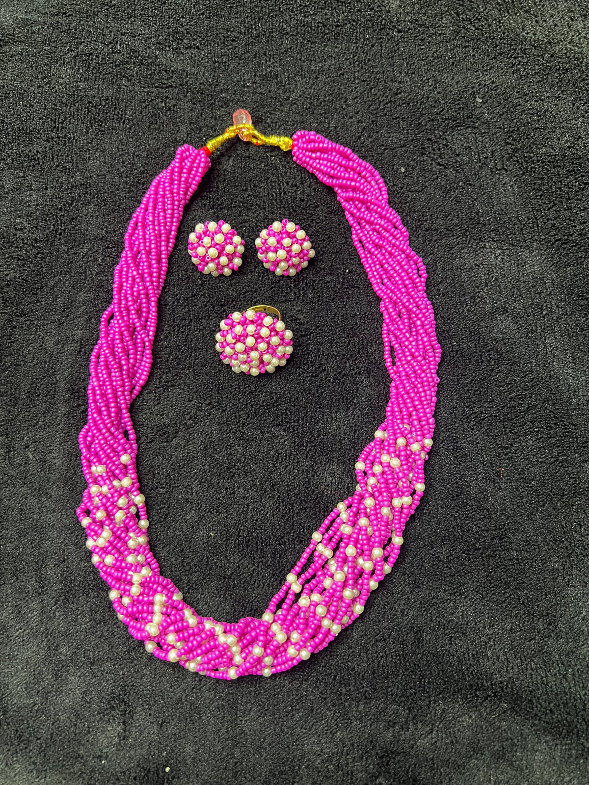3-Layer Moti Mala Necklace Set | Red White Beaded Nepali Traditional Bridal Jewelry