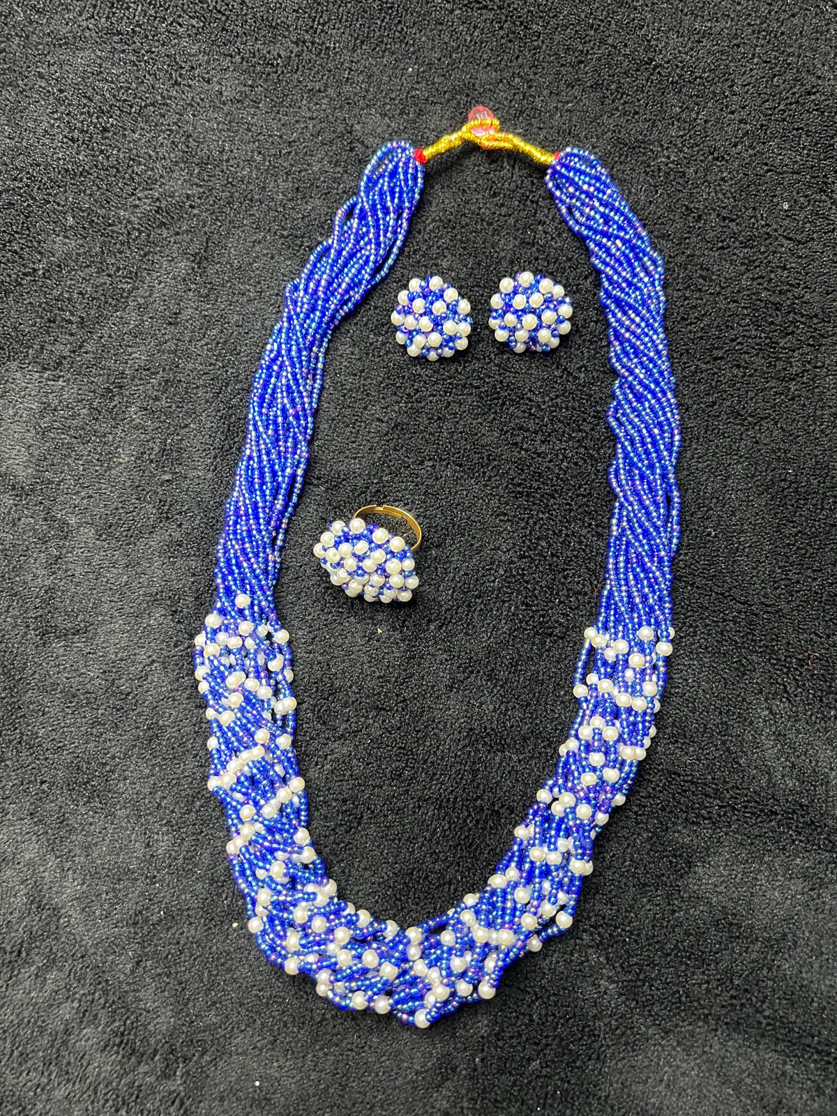 3-Layer Moti Mala Necklace Set | Red White Beaded Nepali Traditional Bridal Jewelry