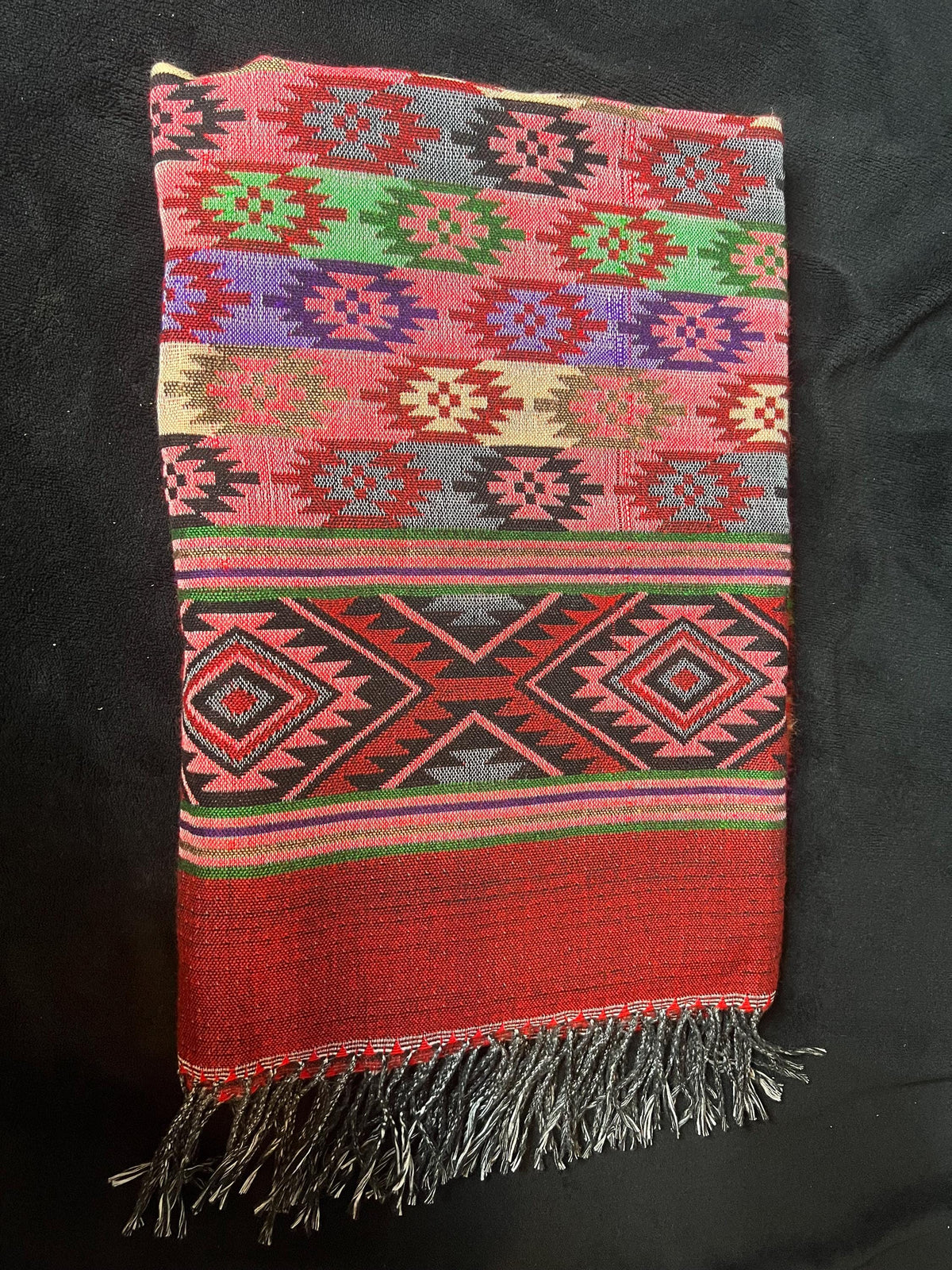 Hand-Stitched Nepali Dhaka Shawl | Traditional Cotton Scarf for Women Handwoven Gift