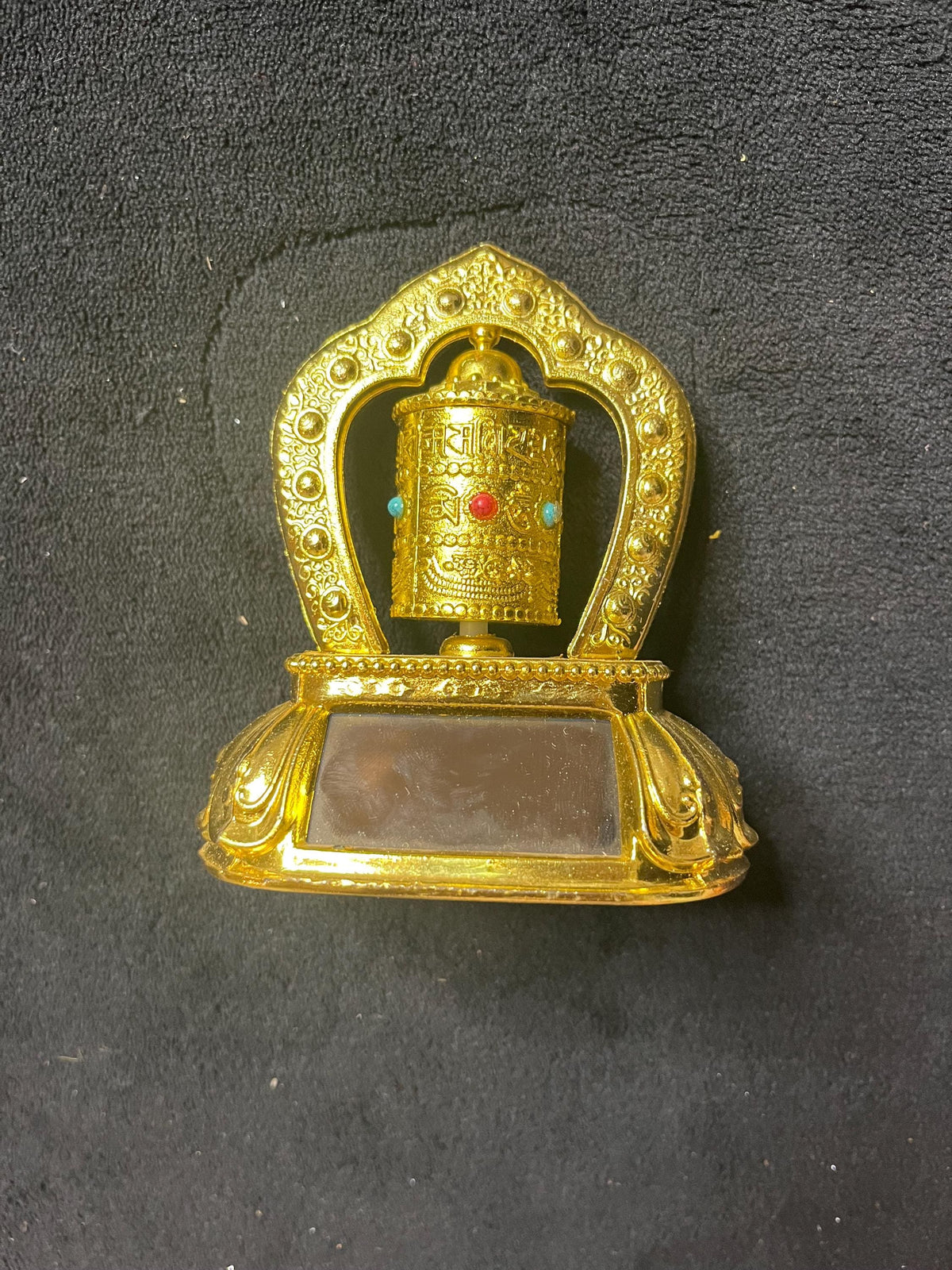 Solar Car Prayer Wheel | Tibetan Buddhist Mani Wheel Dashboard Decor with Gemstone Accents