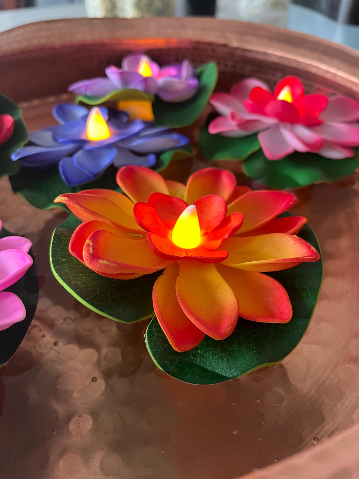 Floating LED Lotus Candles | Diwali Tihar Water Sensor Lights Set of 6