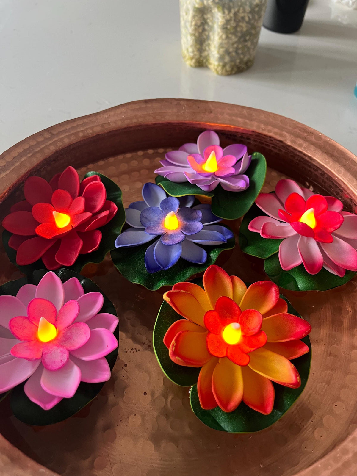 Floating LED Lotus Candles | Diwali Tihar Water Sensor Lights Set of 6