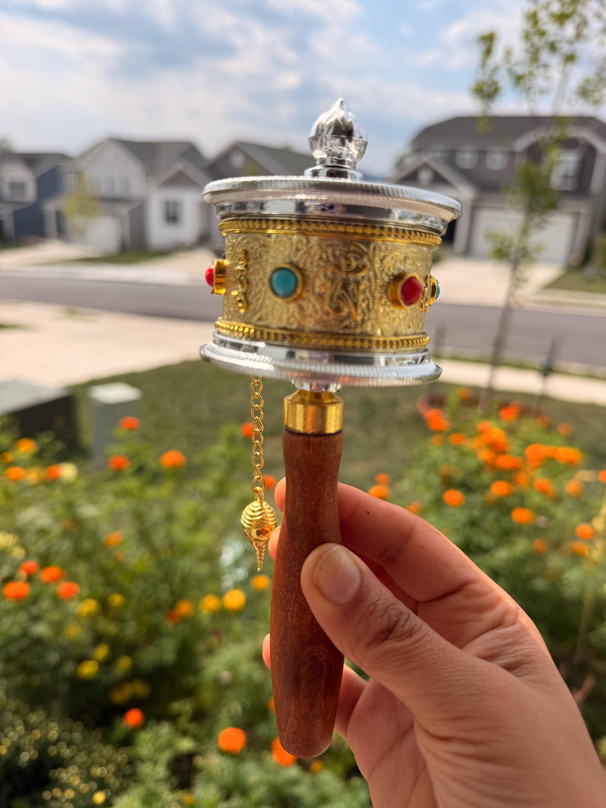 Tibetan Prayer Wheel with Engraved Mantras | Mani Ghumne Chakra Buddhist Spiritual Decor