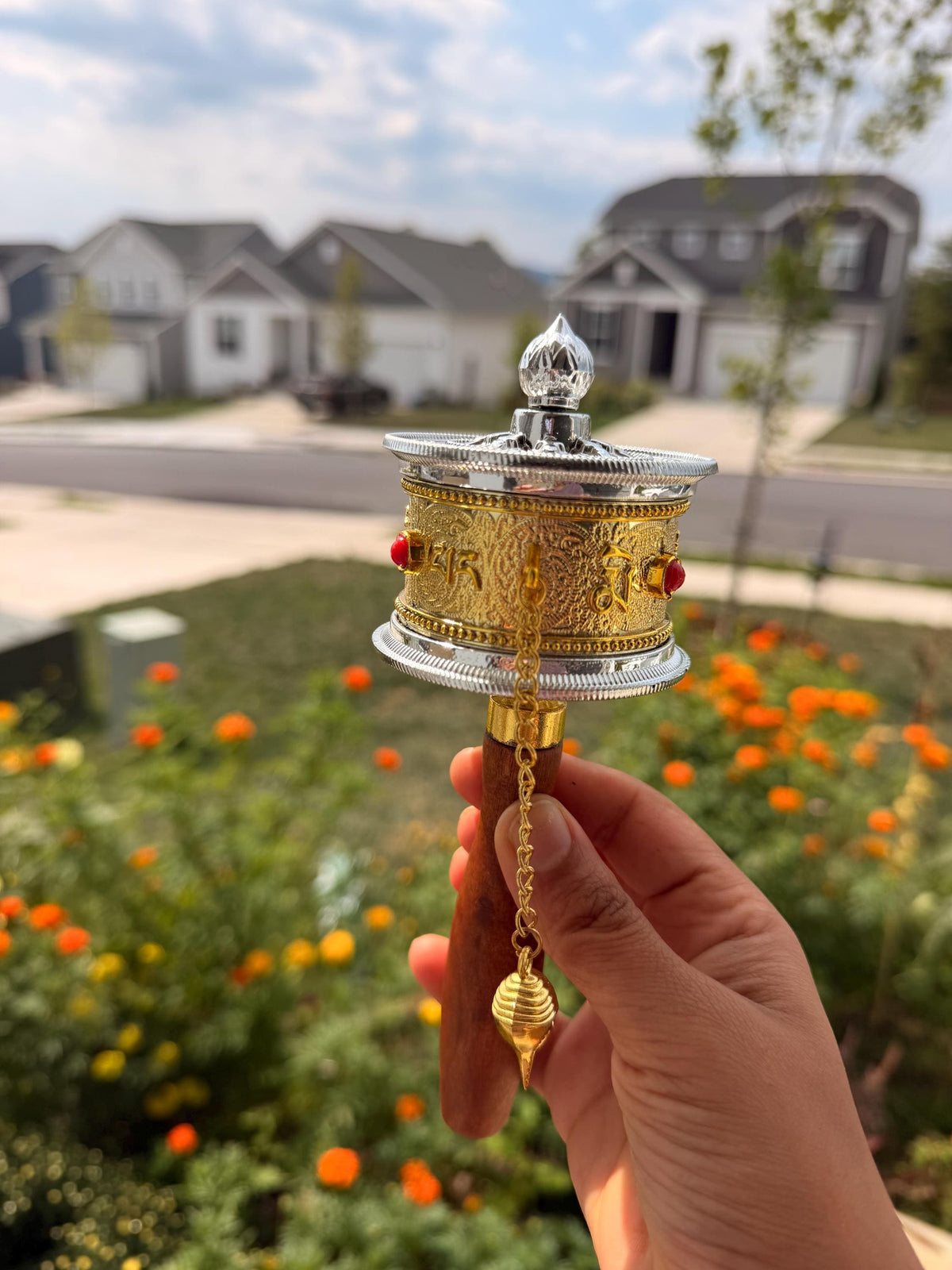 Tibetan Prayer Wheel with Engraved Mantras | Mani Ghumne Chakra Buddhist Spiritual Decor