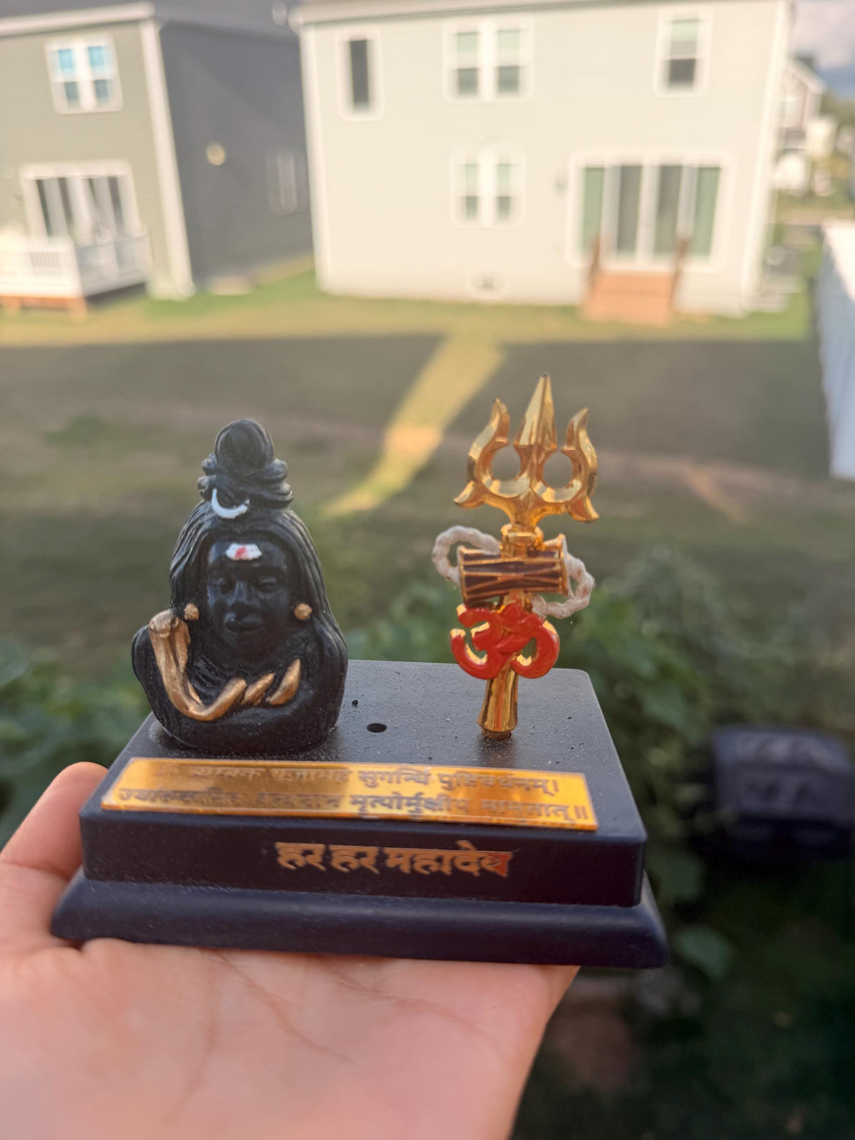 Shivaling Car Dashboard Idol with Trishul | Golden Hindu Puja Statue for Car Home Office Decor
