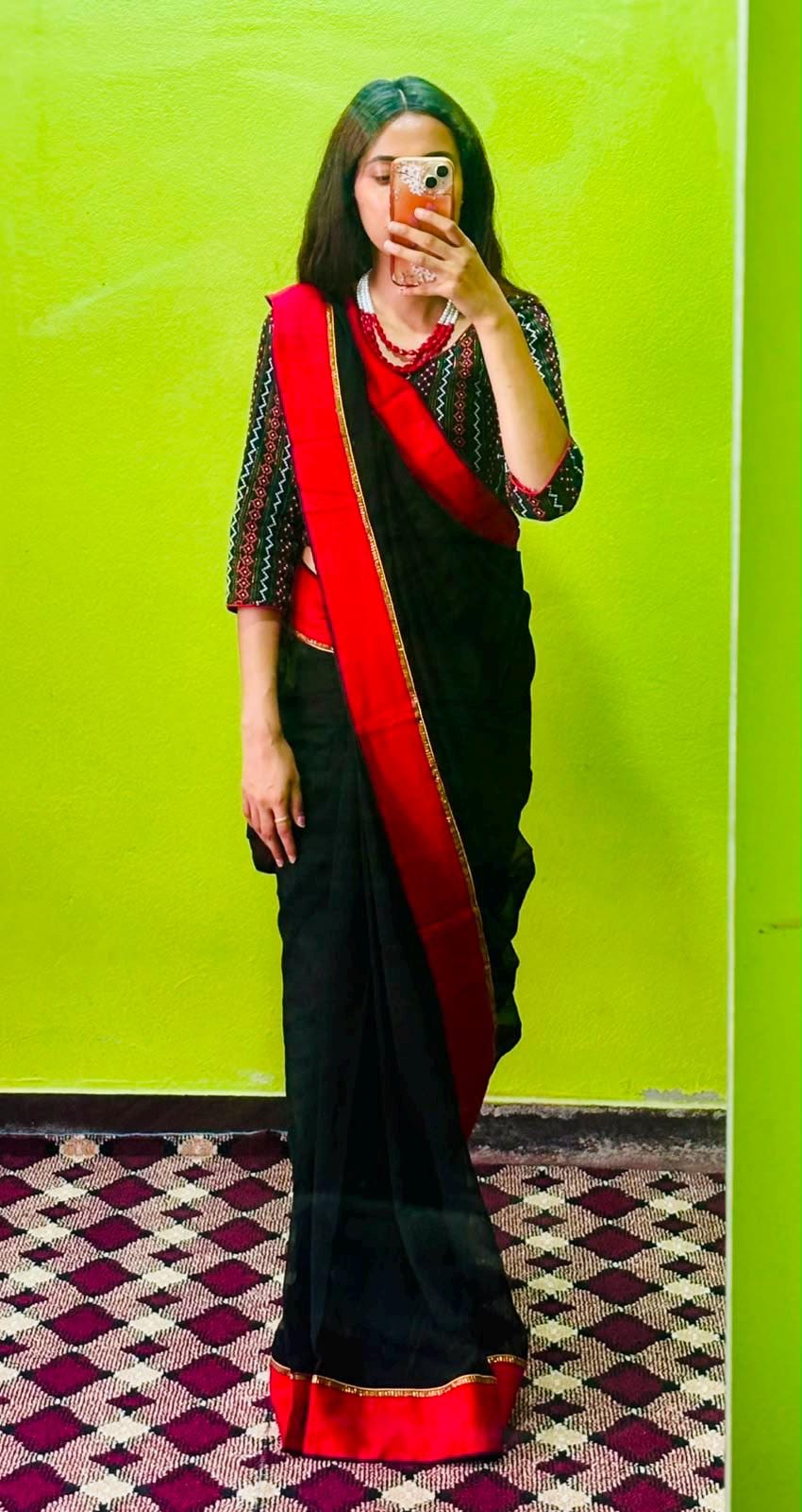 Nepali Newari Haku Patasi Saree Set with Blouse | Traditional Newar Clothing | Cultural Festival Wear