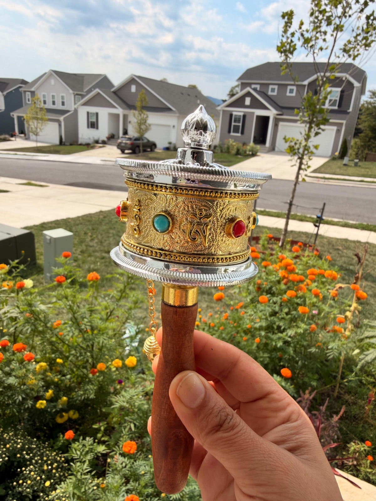 Tibetan Prayer Wheel with Engraved Mantras | Mani Ghumne Chakra Buddhist Spiritual Decor