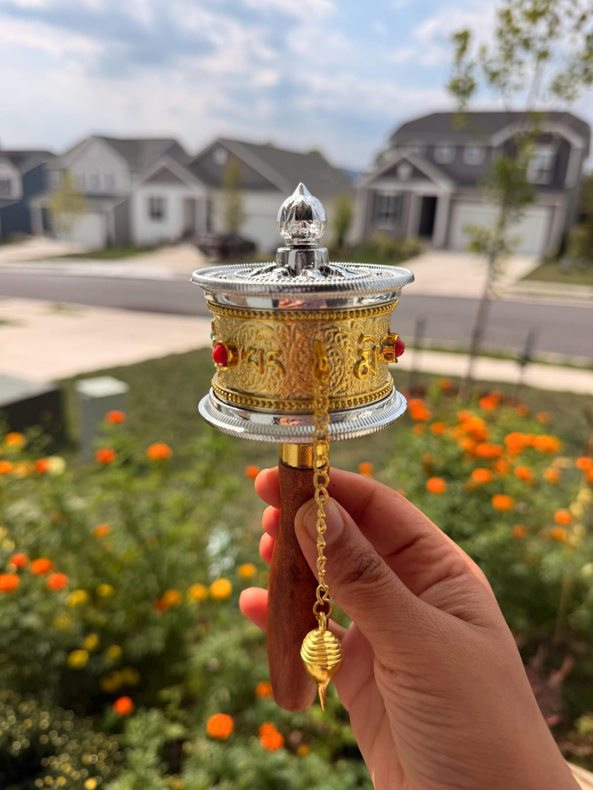 Tibetan Prayer Wheel with Engraved Mantras | Mani Ghumne Chakra Buddhist Spiritual Decor