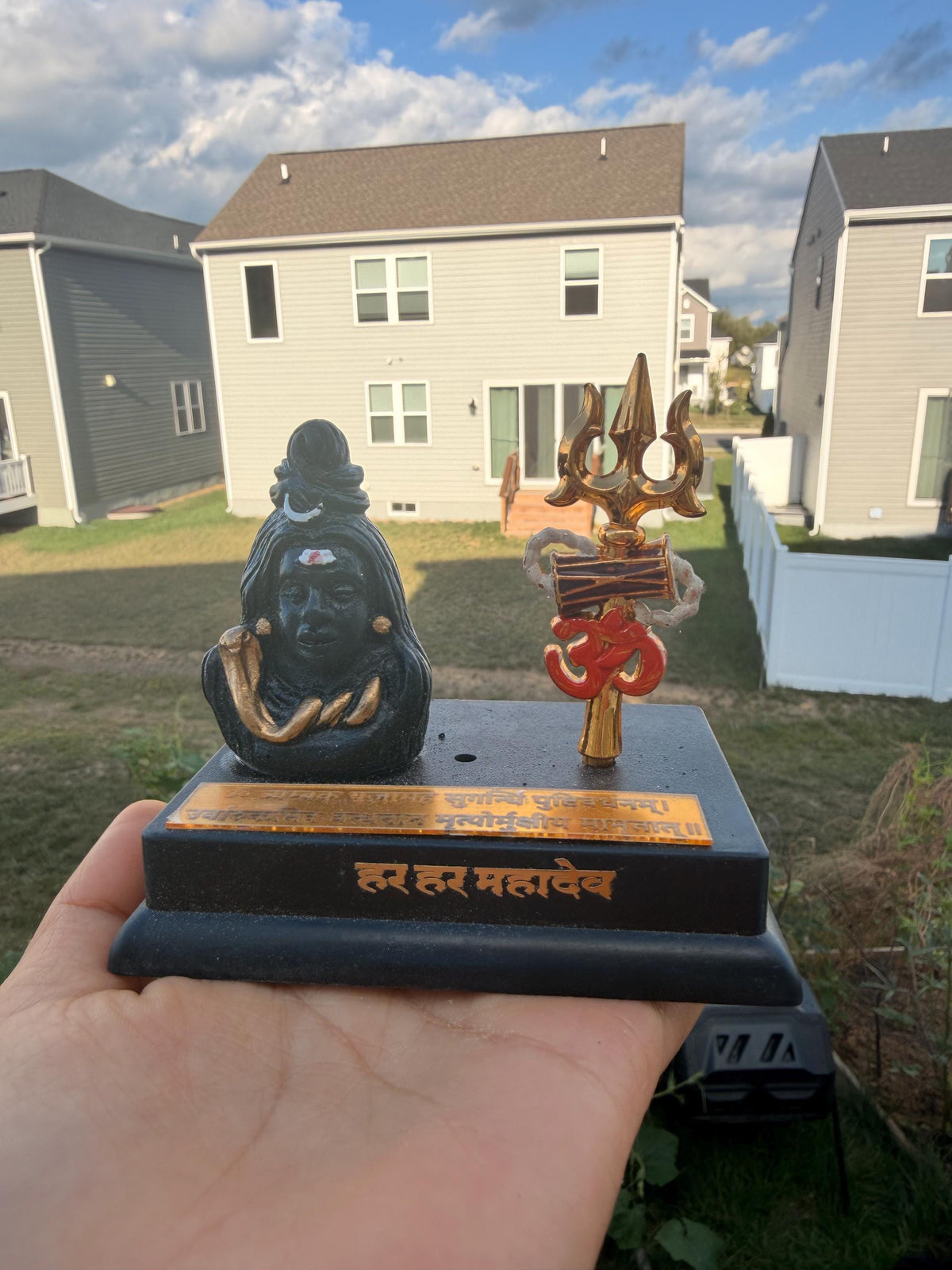 Shivaling Car Dashboard Idol with Trishul | Golden Hindu Puja Statue for Car Home Office Decor